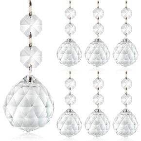 Aylifu 10pcs 35mm Clear Crystal Pendants Crystal Glass Chandelier Prism Sun Catcher Parts Hanging Drops Pendant with Octagon Bead for Curtain Lamp Garden Party Christmas Wedding Decor