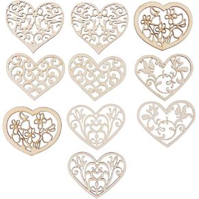 Amosfun 10pcs Hollowed Heart Pattern Small Natural Wooden Slice Scrapbooking Embellishments DIY Craft Decor Heart Shape Love Wood Chip in Saudi Arabia