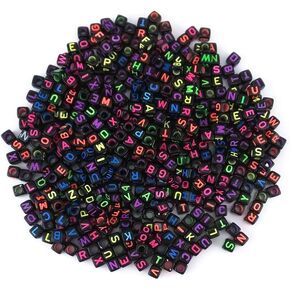 yueton 500pcs 6mm Acrylic Mixed Color Alphabet Letter Cube Spacer Beads (Black)