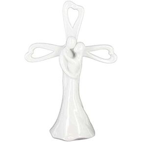 White Bride & Groom with Cross Cake Topper Centerpiece Decoration in Kuwait