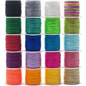 20 Pcs Nylon String Chinese Hand Knotting Cord Thread Colorful Beading for Macrame Kumihimo DIY Jewelry Making Crafts (0.8mmx10.9yards 20 Colors)