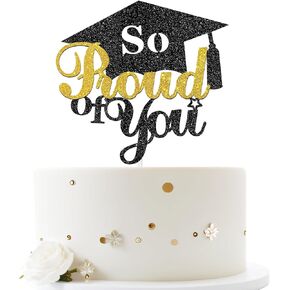 غطاء علوي للكيك فخور جدًا بك، ديكور حفلات التخرج من المدرسة الثانوية/الجامعات، علامة تهنئة التخرج، ديكور كعكة التخرج للممرضة والطبيب، لمعان أسود وذهبي in Kuwait