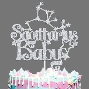 Sagittarius Baby Cake Topper, November/December Horoscope Sagittarius Birthday Cake Decor, Sagittarius Zodiac Astrology Birthday/Baby Shower Party Decorations Supplies, Silver Glitter
