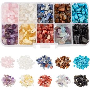 NBEADS About 396g Undrilled Natural Chip Gemstone Beads, 18 Styles No Hole Crystals Polishing Crushed Beads Irregular Shaped Stone Loose Beads Jewelry Making Craft Gift, 2~8mm
