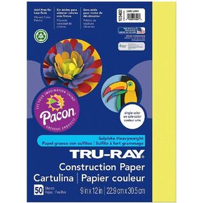 Tru-Ray Heavyweight Construction Paper, Lively Lemon, 9" x 12", 50 Sheets