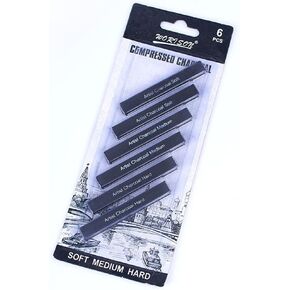 BLLNDX Compressed Charcoal Rod 6PCS Soft, Medium and Hard Grade Vine Square Willow Charcoal Sticks for Drawing, Sketching, Shading, Art Supplies Sketch Kits Tools Carbon Strip