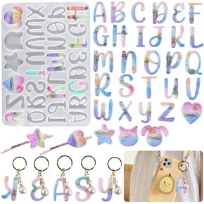 HyzaPhix Alphabet Molds Lowercase Letter Silicone Mold Jewelry Casting Mold Keychain Epoxy Resin Molds for DIY Heart Star Earring Necklace Hairpin Mould