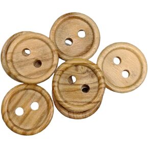 Olive Wood Buttons - 2 Holes / 5 Sizes - (12, 15, 18, 20 y 25 mm) - Manufactured in Europe (15 mm)