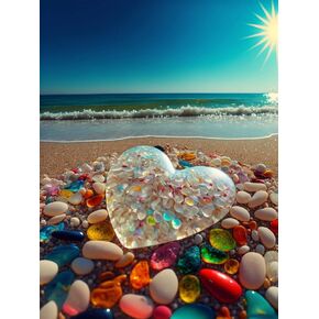 بي اوديو مجموعة الرسم الماسي من سلسلة اقتباسات الحب للبالغين - حجر قلب كريستالي على شاطئ شروق الشمس - مثقاب كامل دائري 5 دي فني ماسي لتزيين حائط المنزل (11.8 × 15.7 انش) in Kuwait