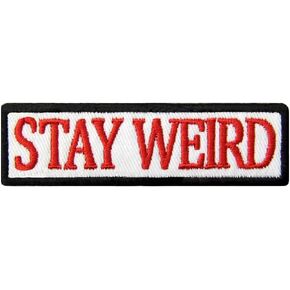 DAMORR – Stay Weird Patch – Embroidery Patch – Iron On Patch/Sew On Patch – Patches for Clothes, Backpack, Jackets, Caps etc (White)