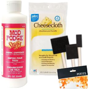 Mod Podge Stiffy Fabric Stiffener, Cheesecloth and Brushes - 8oz Quick Mod Podge Fabric and Hat Stiffener, 3 Pixiss Foam Brushes 36 Yards of Cheesecloth in Kuwait