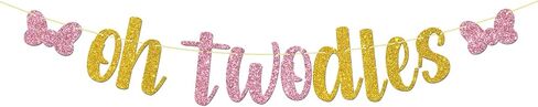 Gold Glitter Oh Twodles Banner, Minnie 2nd Birthday Party Decorations, Kids Girls Two Years Old Birthday Party Decoration Supplies in Saudi Arabia