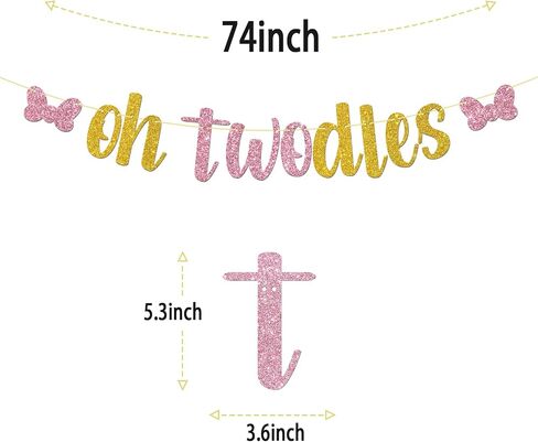 Gold Glitter Oh Twodles Banner, Minnie 2nd Birthday Party Decorations, Kids Girls Two Years Old Birthday Party Decoration Supplies in Saudi Arabia