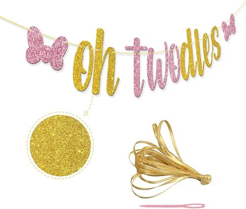 Gold Glitter Oh Twodles Banner, Minnie 2nd Birthday Party Decorations, Kids Girls Two Years Old Birthday Party Decoration Supplies in Saudi Arabia