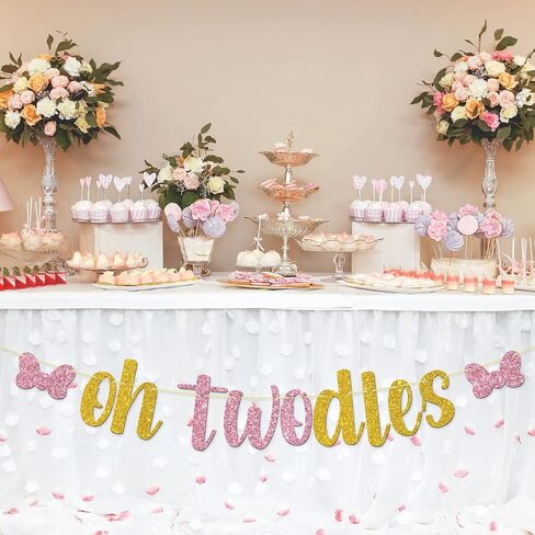 Gold Glitter Oh Twodles Banner, Minnie 2nd Birthday Party Decorations, Kids Girls Two Years Old Birthday Party Decoration Supplies in Saudi Arabia