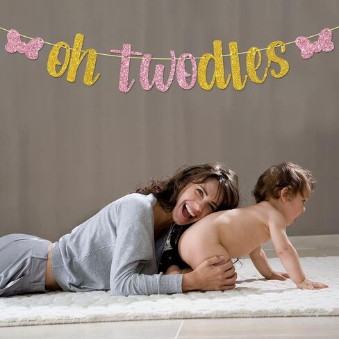 Gold Glitter Oh Twodles Banner, Minnie 2nd Birthday Party Decorations, Kids Girls Two Years Old Birthday Party Decoration Supplies in Saudi Arabia