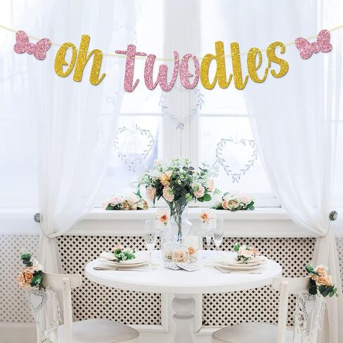 Gold Glitter Oh Twodles Banner, Minnie 2nd Birthday Party Decorations, Kids Girls Two Years Old Birthday Party Decoration Supplies in Saudi Arabia