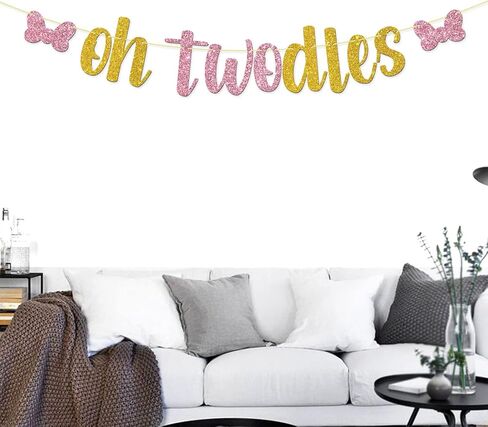 Gold Glitter Oh Twodles Banner, Minnie 2nd Birthday Party Decorations, Kids Girls Two Years Old Birthday Party Decoration Supplies in Saudi Arabia