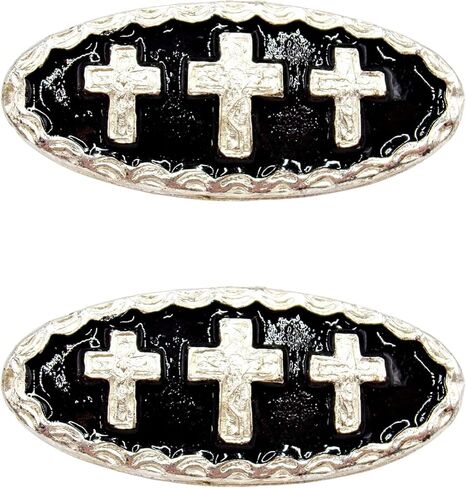 Silver Tone Conchos Set for Men or Women, Western Concho with Cross Designs and Screwback Closure, Antique Inspired Accessory, Pack of 2, Gray, S in Kuwait