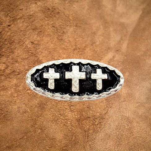 Silver Tone Conchos Set for Men or Women, Western Concho with Cross Designs and Screwback Closure, Antique Inspired Accessory, Pack of 2, Gray, S in Kuwait