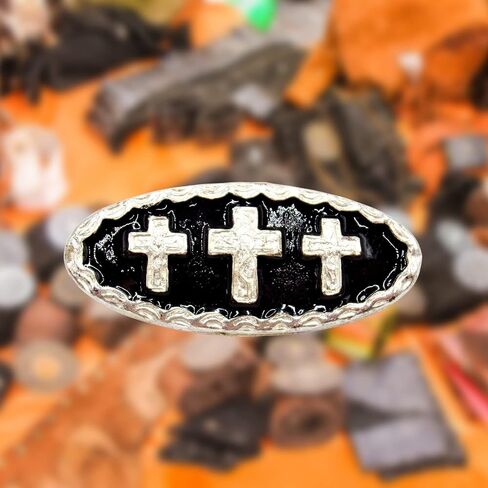 Silver Tone Conchos Set for Men or Women, Western Concho with Cross Designs and Screwback Closure, Antique Inspired Accessory, Pack of 2, Gray, S in Kuwait