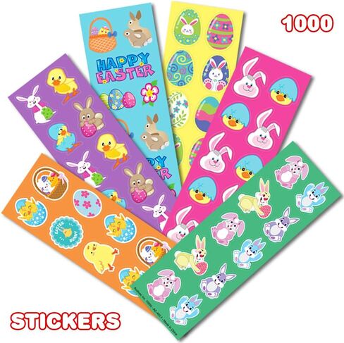 ArtCreativity Assorted Easter Stickers for Kids - 100 Sheets with Over 1000 Stickers - Assorted Vibrant Colors and Designs - Cute Surprise Toys, Egg Hunt Supplies, Party Favors for Boys and Girls in Saudi Arabia