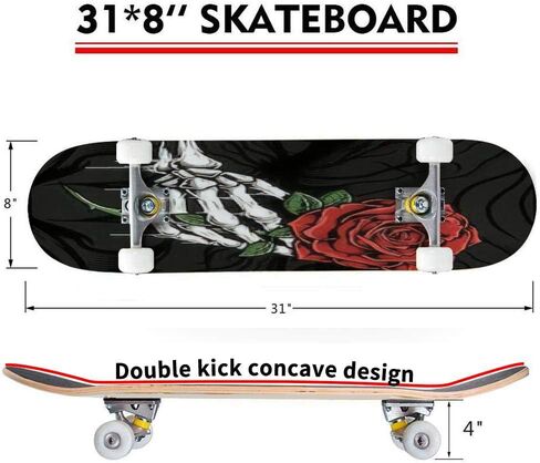 لوح تزلج كلاسيكي مقعر كلاسيكي مفهوم التبخير أحادي اللون مع ملحى وشارب محب طويل سطح القيقب الرياضي والخارجي خدعة مزدوجة للمبتدئين والمحترفين in Kuwait