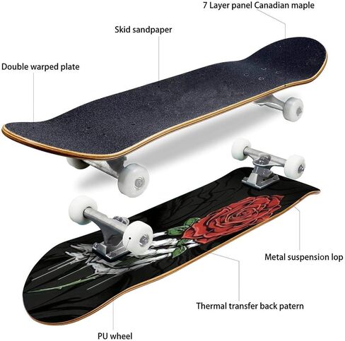 لوح تزلج كلاسيكي مقعر كلاسيكي مفهوم التبخير أحادي اللون مع ملحى وشارب محب طويل سطح القيقب الرياضي والخارجي خدعة مزدوجة للمبتدئين والمحترفين in Kuwait