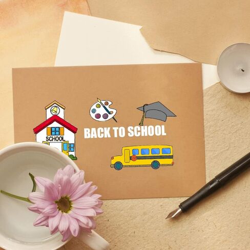 طوابع ALIBBON Back to School الشفافة لصنع البطاقات وتزيين ألبوم الصور، طوابع حافلة مدرسية للحقيبة المدرسية، قلم مسطرة قلم تلوين طوابع سيليكون شفافة للصياغة وسجلات القصاصات بنفسك in Saudi Arabia