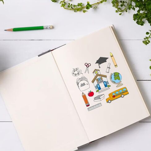 طوابع ALIBBON Back to School الشفافة لصنع البطاقات وتزيين ألبوم الصور، طوابع حافلة مدرسية للحقيبة المدرسية، قلم مسطرة قلم تلوين طوابع سيليكون شفافة للصياغة وسجلات القصاصات بنفسك in Saudi Arabia