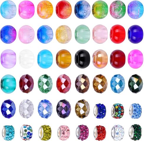 100 قطعة متنوعة من الخرز الزجاجي الأوروبي المصنوع من Victlov، خرز ذو فتحة كبيرة، خرز صلصال ملون مختلط، خرز فاصل كريستالي لصنع المجوهرات الساحرة (نقطة الرش) in Kuwait
