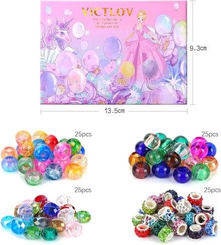 100 قطعة متنوعة من الخرز الزجاجي الأوروبي المصنوع من Victlov، خرز ذو فتحة كبيرة، خرز صلصال ملون مختلط، خرز فاصل كريستالي لصنع المجوهرات الساحرة (نقطة الرش) in Kuwait