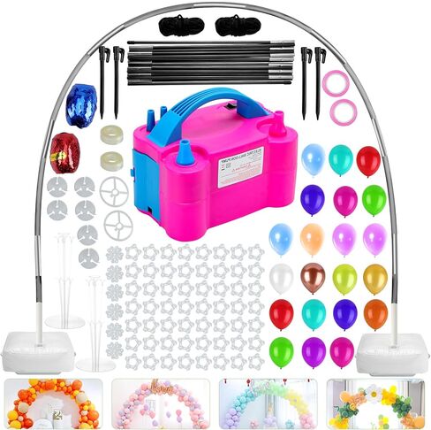 طقم قوس بالون مع مضخة بالون، طقم قوس بالون قابل للتعديل بعرض 10 أقدام، قواعد قابلة للتعبئة بالماء * 2، حامل بالون * 2، بالونات * 100، ديكور لوازم حفلات التخرج وأعياد الميلاد (طقم قوس بطول 10 أقدام) in Kuwait