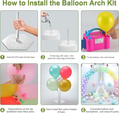 طقم قوس بالون مع مضخة بالون، طقم قوس بالون قابل للتعديل بعرض 10 أقدام، قواعد قابلة للتعبئة بالماء * 2، حامل بالون * 2، بالونات * 100، ديكور لوازم حفلات التخرج وأعياد الميلاد (طقم قوس بطول 10 أقدام) in Kuwait