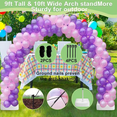 طقم قوس بالون مع مضخة بالون، طقم قوس بالون قابل للتعديل بعرض 10 أقدام، قواعد قابلة للتعبئة بالماء * 2، حامل بالون * 2، بالونات * 100، ديكور لوازم حفلات التخرج وأعياد الميلاد (طقم قوس بطول 10 أقدام) in Kuwait