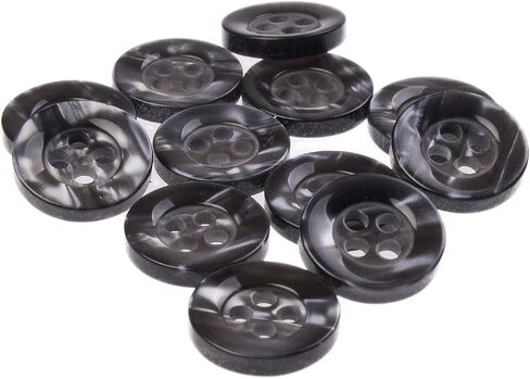 Mibo Buttons & Accessories Mibo 12pcs Polyester Shirt Button - 4 Hole - Streaky Pearl Effect - 18L(11mm) - Grey, Grey, 7/16" (11mm) / 18L (MIB_TEC_MAK4_18GRY_12pc) in Saudi Arabia
