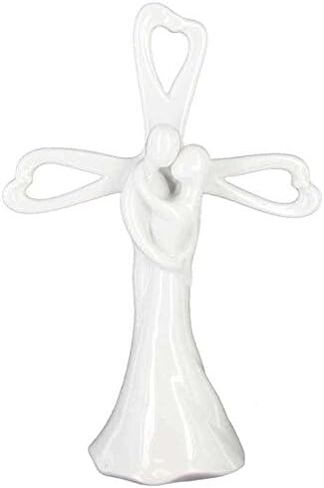 White Bride & Groom with Cross Cake Topper Centerpiece Decoration in Kuwait
