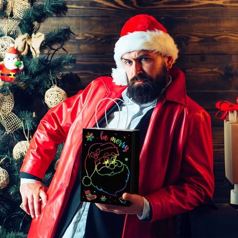 24 Pieces Christmas Glow in The Dark Gift Bags 6 Different Design Xmas Party Favor Bags Black Christmas Gift Paper Bags with Handles Xmas Goodie Bags for Treats Kids Birthday Supplies Decor in Saudi Arabia