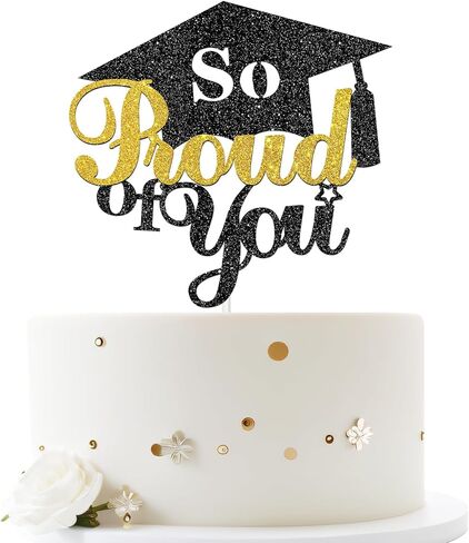 غطاء علوي للكيك فخور جدًا بك، ديكور حفلات التخرج من المدرسة الثانوية/الجامعات، علامة تهنئة التخرج، ديكور كعكة التخرج للممرضة والطبيب، لمعان أسود وذهبي in Kuwait