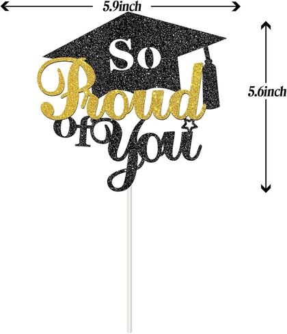 غطاء علوي للكيك فخور جدًا بك، ديكور حفلات التخرج من المدرسة الثانوية/الجامعات، علامة تهنئة التخرج، ديكور كعكة التخرج للممرضة والطبيب، لمعان أسود وذهبي in Kuwait