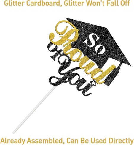غطاء علوي للكيك فخور جدًا بك، ديكور حفلات التخرج من المدرسة الثانوية/الجامعات، علامة تهنئة التخرج، ديكور كعكة التخرج للممرضة والطبيب، لمعان أسود وذهبي in Kuwait
