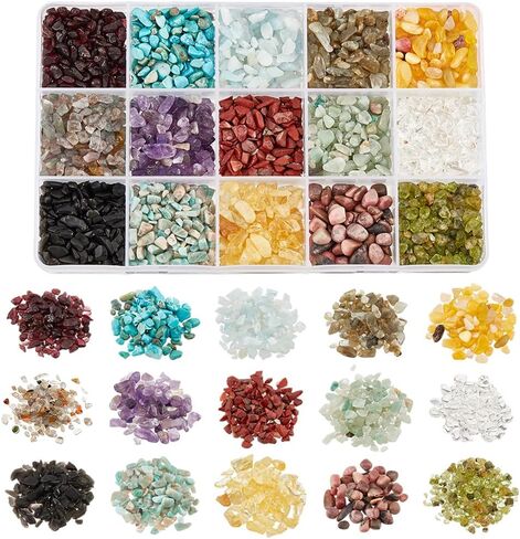 NBEADS 225G 15 نمط من خرز رقاقة الأحجار الكريمة، خرز من الحجر الطبيعي بدون ثقب، خرز كريستالي مطحون، خرز فضفاض غير منتظم الشكل لصنع المجوهرات والهدايا اليدوية in Kuwait