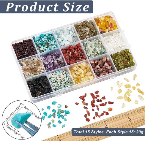 NBEADS 225G 15 نمط من خرز رقاقة الأحجار الكريمة، خرز من الحجر الطبيعي بدون ثقب، خرز كريستالي مطحون، خرز فضفاض غير منتظم الشكل لصنع المجوهرات والهدايا اليدوية in Kuwait