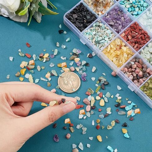 NBEADS 225G 15 نمط من خرز رقاقة الأحجار الكريمة، خرز من الحجر الطبيعي بدون ثقب، خرز كريستالي مطحون، خرز فضفاض غير منتظم الشكل لصنع المجوهرات والهدايا اليدوية in Kuwait
