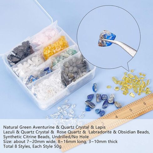 NBEADS 225G 15 نمط من خرز رقاقة الأحجار الكريمة، خرز من الحجر الطبيعي بدون ثقب، خرز كريستالي مطحون، خرز فضفاض غير منتظم الشكل لصنع المجوهرات والهدايا اليدوية in Kuwait