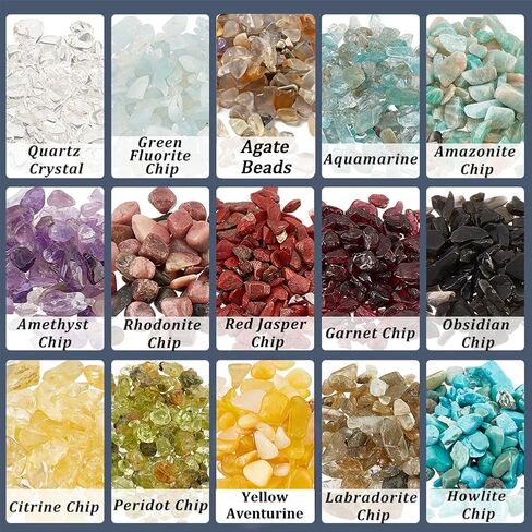 NBEADS 225G 15 نمط من خرز رقاقة الأحجار الكريمة، خرز من الحجر الطبيعي بدون ثقب، خرز كريستالي مطحون، خرز فضفاض غير منتظم الشكل لصنع المجوهرات والهدايا اليدوية in Kuwait