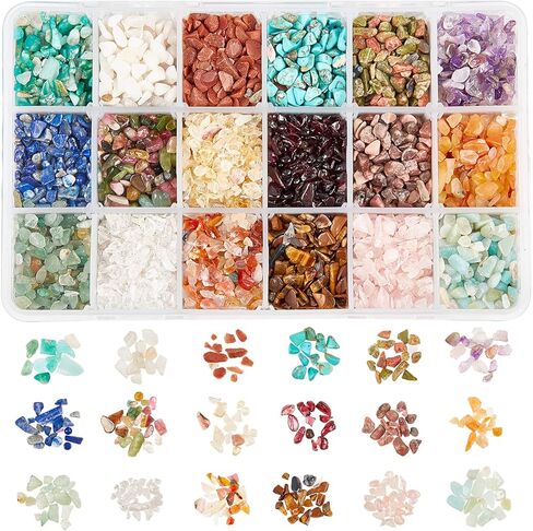 NBEADS About 396g Undrilled Natural Chip Gemstone Beads, 18 Styles No Hole Crystals Polishing Crushed Beads Irregular Shaped Stone Loose Beads Jewelry Making Craft Gift, 2~8mm in Kuwait