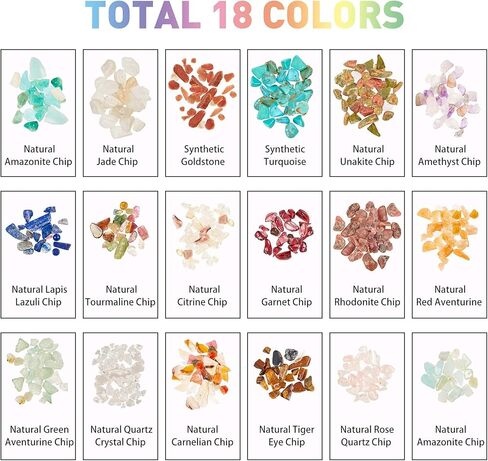NBEADS About 396g Undrilled Natural Chip Gemstone Beads, 18 Styles No Hole Crystals Polishing Crushed Beads Irregular Shaped Stone Loose Beads Jewelry Making Craft Gift, 2~8mm in Kuwait