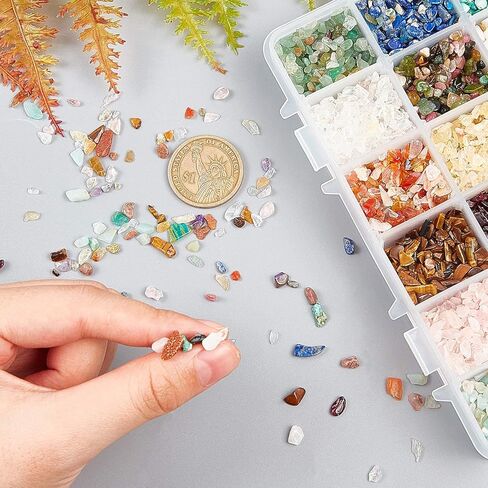 NBEADS About 396g Undrilled Natural Chip Gemstone Beads, 18 Styles No Hole Crystals Polishing Crushed Beads Irregular Shaped Stone Loose Beads Jewelry Making Craft Gift, 2~8mm in Kuwait