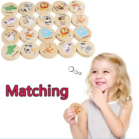 Pualsol Wooden Memory Game for Kids.20PC Memory Matching Games for Toddlers 2-4 Years.Preschool Memory Game. Animal Cards Game for Kids 3-5(forest Animal) in Kuwait